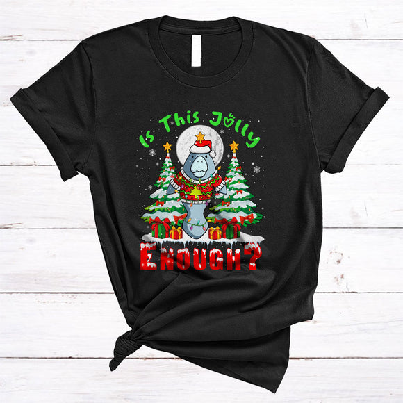 MacnyStore - Is This Jolly Enough, Humorous Christmas Lights Santa Manatee, X-mas Tree Snow Around T-Shirt