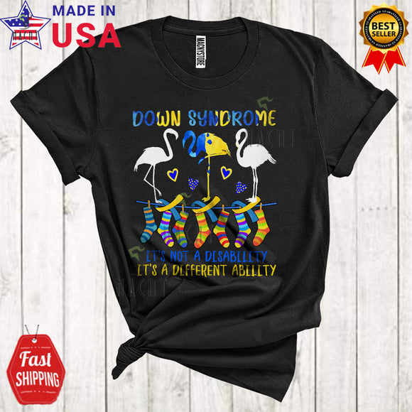 MacnyStore - It's A Different Ability Cool Cute Down Syndrome Awareness Ribbon Flamingo Animal T-Shirt