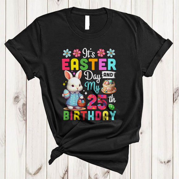 MacnyStore - It's Easter Day And My 25th Birthday, Adorable Easter Egg Bunny, Flowers Floral Family Group T-Shirt