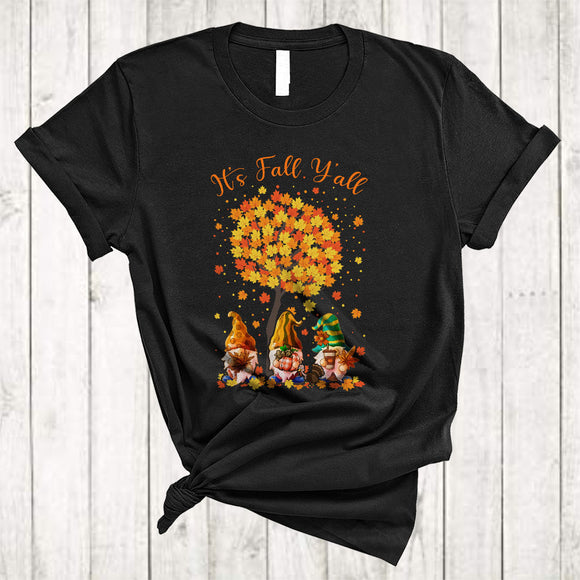 MacnyStore - It's Fall Y'all, Lovely Thanksgiving Three Gnomes Fall Tree Leaf, Autumn Family Group T-Shirt