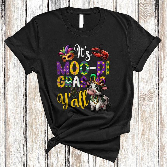 MacnyStore - It's Moo-di Gras Y'all, Wonderful Mardi Gras Cow Wearing Jester Hat Beads, Farm Farmer Group T-Shirt