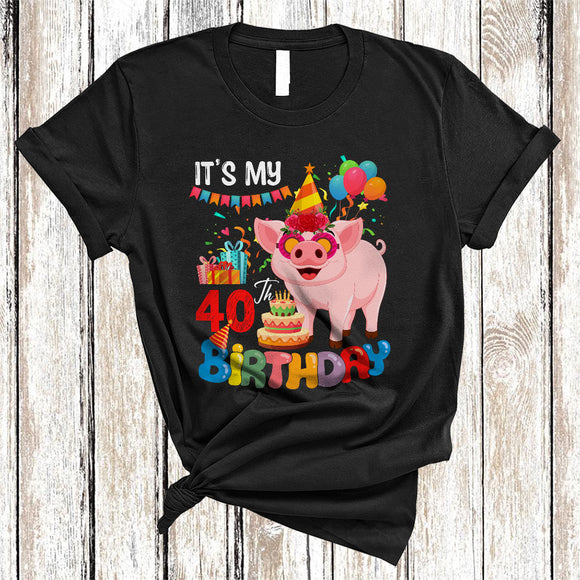 MacnyStore - It's My 40th Birthday, Adorable Birthday Party Cake Pig, Matching Farmer Animal Lover T-Shirt