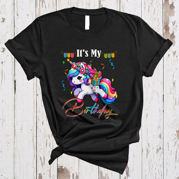 MacnyStore - It's My Birthday, Adorable Birthday Party Unicorn Flowers Lover, Matching Family Group T-Shirt
