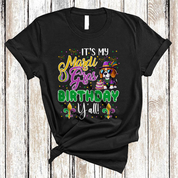 MacnyStore - It's My Mardi Gras Birthday Y'all, Lovely Mardi Gras Mask Beagle Lover, Party Parades Group T-Shirt