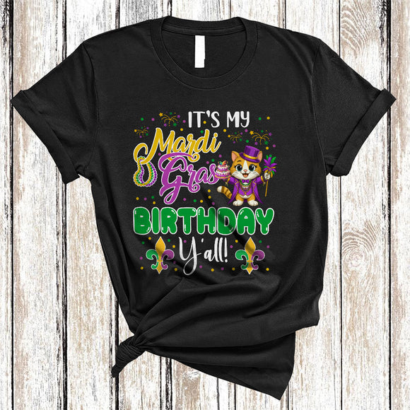 MacnyStore - It's My Mardi Gras Birthday Y'all, Lovely Mardi Gras Mask Cat Lover, Party Parades Group T-Shirt