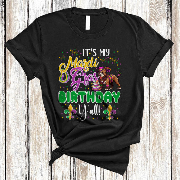 MacnyStore - It's My Mardi Gras Birthday Y'all, Lovely Mardi Gras Mask Pit Bull Lover, Party Parades Group T-Shirt