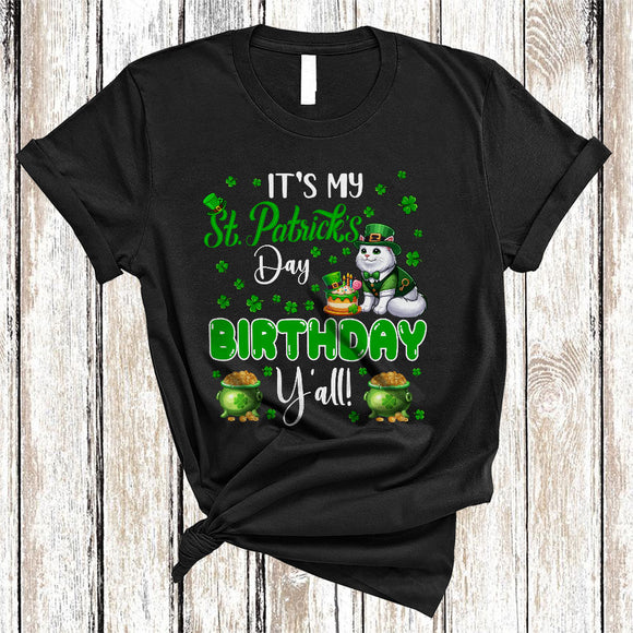MacnyStore - It's My St. Patrick's Day Birthday Y'all, Lovely St. Patrick's Day Group Cat Lover, Irish Shamrock T-Shirt