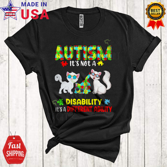 MacnyStore - It's Not A Disability It's A Different Ability Funny Cool Autism Awareness Puzzle Three Cats Lover T-Shirt