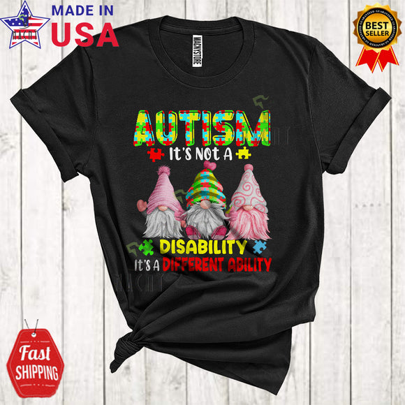 MacnyStore - It's Not A Disability It's A Different Ability Funny Cool Autism Awareness Puzzle Three Gnomies Lover T-Shirt