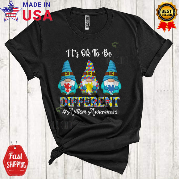 MacnyStore - It's OK To Be Different Funny Cute Autism Awareness Three Gnomes Gnomies Puzzle Squad T-Shirt