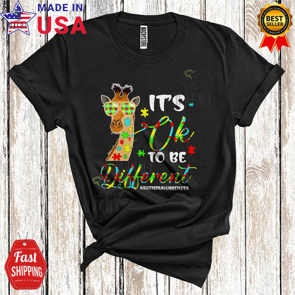MacnyStore - It's Ok To Be Different Cool Cute Autism Awareness Puzzle Piece Giraffe Animal Lover T-Shirt