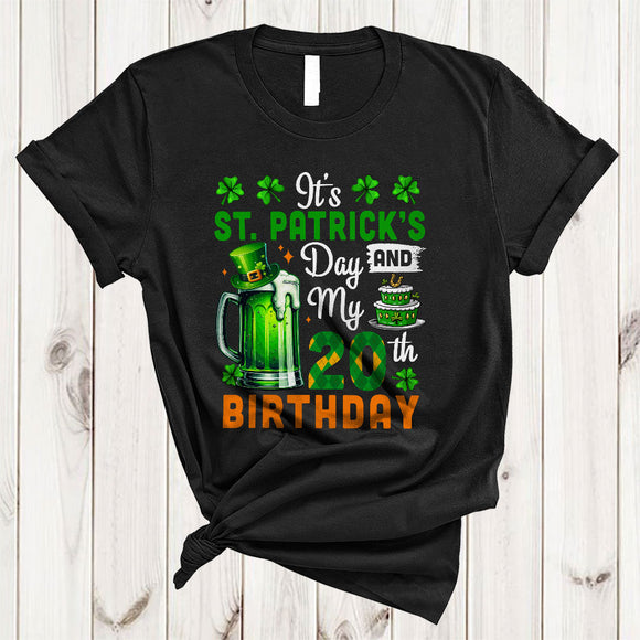 MacnyStore - It's St Patrick's Day And My 20th Birthday, Cheerful Shamrocks Beer, Drinking Drunk Group T-Shirt