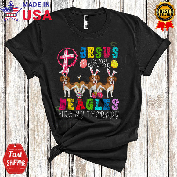 MacnyStore - Jesus Is My Savior Beagles Are My Therapy Funny Cool Easter Eggs Christian Cross Lover T-Shirt