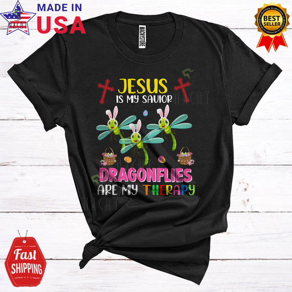 MacnyStore - Jesus Is My Savior Dragonflies Are My Therapy Funny Happy Easter Three Bunny Dragonflies Insect Christian T-Shirt