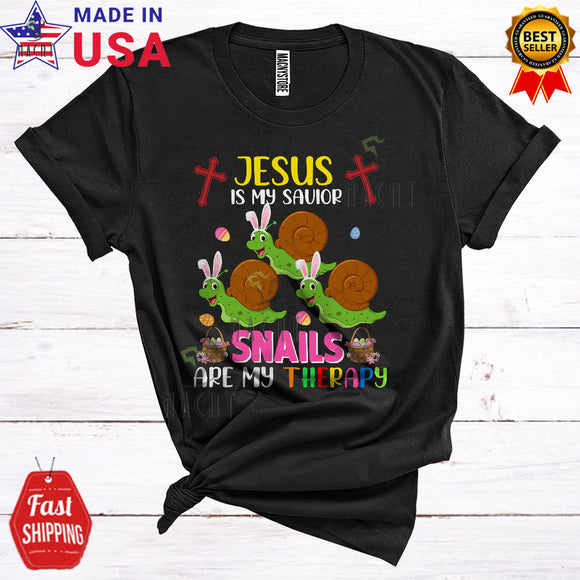 MacnyStore - Jesus Is My Savior Snail Are My Therapy Funny Happy Easter Three Bunny Snail Animal Christian T-Shirt