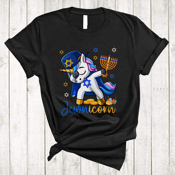 MacnyStore - Jewnicorn, Adorable Hanukkah Unicorn Dabbing Holding Menorah, Chanukah Family Group T-Shirt
