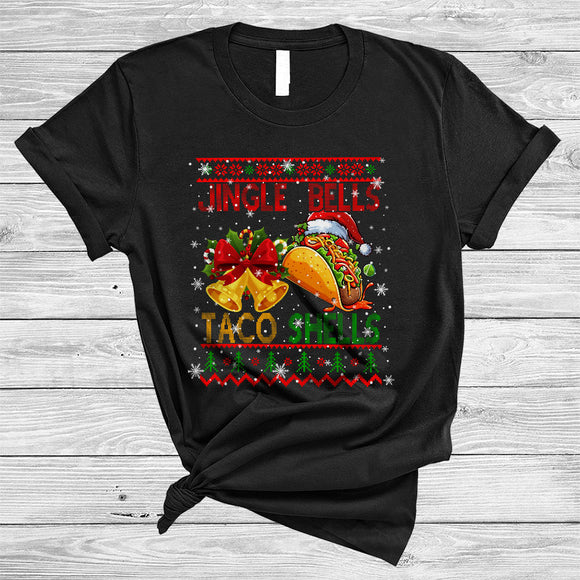 MacnyStore - Jingle Bells Taco Shells, Humorous Merry Christmas Sweater Santa Tacos, Mexican Food Lover T-Shirt