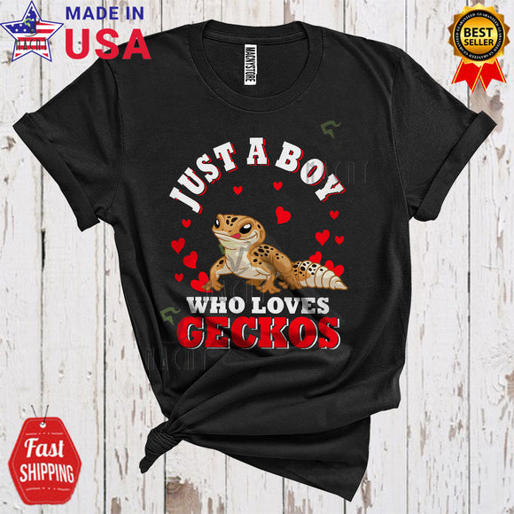 MacnyStore - Just A Boy Who Loves Geckos Cute Cool Valentine's Day Hearts Matching Gecko Animal Lover T-Shirt