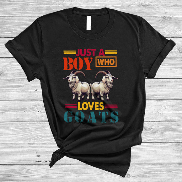 MacnyStore - Just A Boy Who Loves Goats, Humorous Vintage Farm Goat Lover, Farming Farmer Group T-Shirt