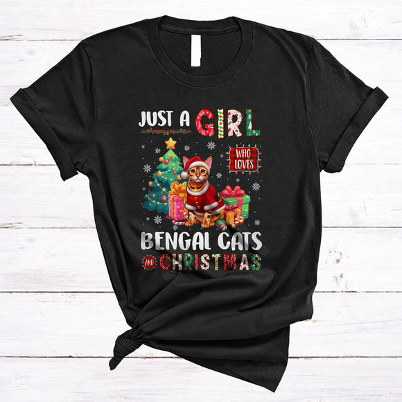 MacnyStore - Just A Girl Who Loves Bengals And Christmas, Lovely Santa Bengal Cat, X-mas Family Group T-Shirt