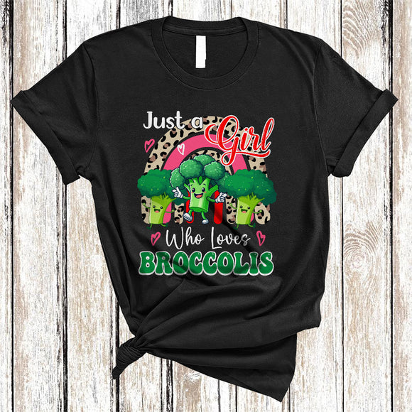 MacnyStore - Just A Girl Who Loves Broccolis, Joyful Lovely Leopard Rainbow Broccoli, Vegan Lover T-Shirt