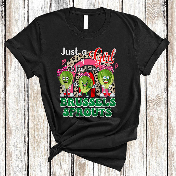 MacnyStore - Just A Girl Who Loves Brussels Sprouts, Joyful Leopard Rainbow Brussels Sprouts, Vegan Lover T-Shirt