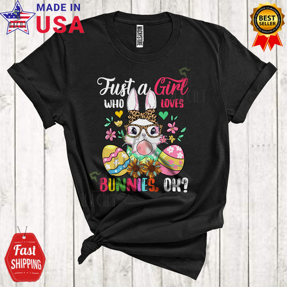 MacnyStore - Just A Girl Who Loves Bunnies Cute Happy Easter Day Leopard Bandana Bunny Bubble Eggs Hunt Lover T-Shirt