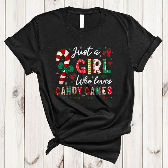 MacnyStore - Just A Girl Who Loves Candy Canes, Joyful Cute Christmas Lights Tree, Matching X-mas Group T-Shirt