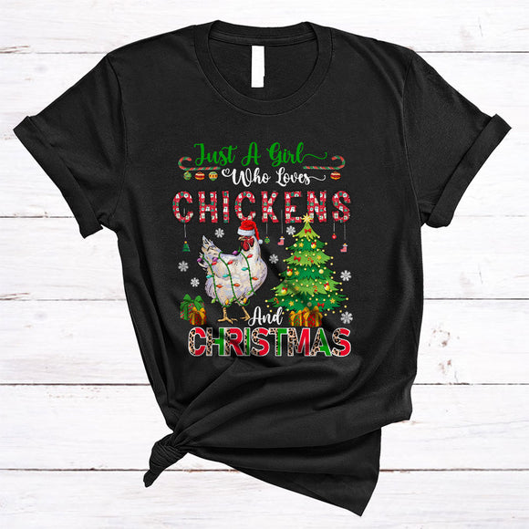 MacnyStore - Just A Girl Who Loves Chickens And Christmas, Joyful X-mas Tree Santa Chicken, Animal Lover T-Shirt