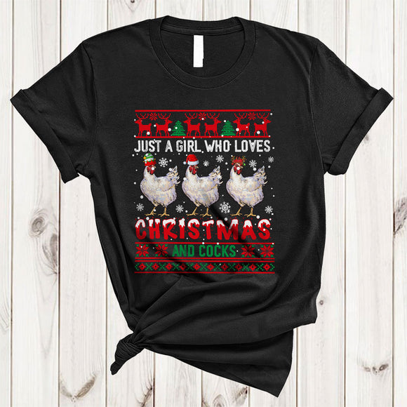 MacnyStore - Just A Girl Who Loves Christmas And Cocks, Amazing X-mas Sweater Snow, X-mas Farmer Lover T-Shirt