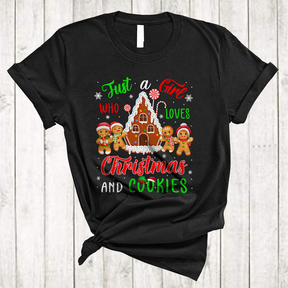 MacnyStore - Just A Girl Who Loves Christmas And Cookies Adorable Xmas Tree Santa Cookie Gingerbread T-Shirt