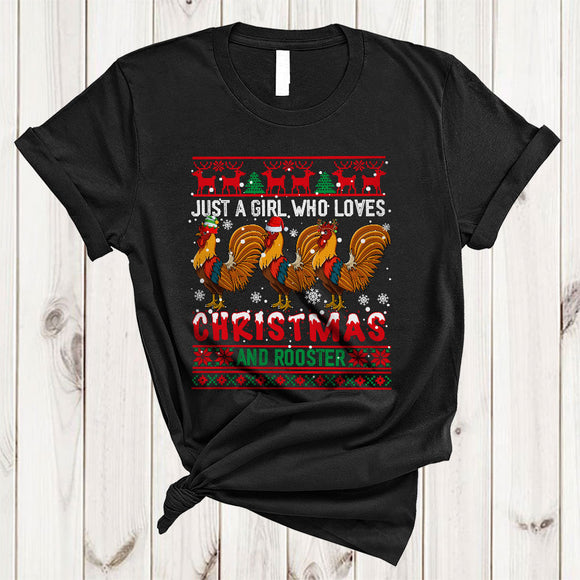MacnyStore - Just A Girl Who Loves Christmas And Rooster, Amazing X-mas Sweater Snow, X-mas Farmer Lover T-Shirt