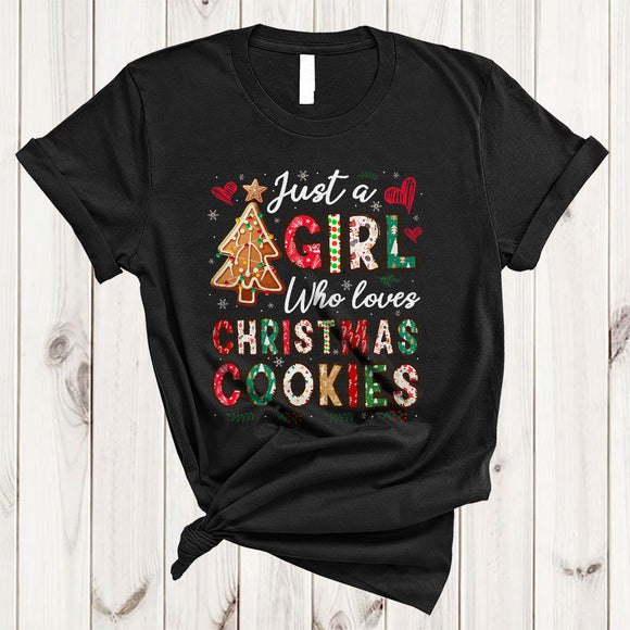 MacnyStore - Just A Girl Who Loves Christmas Cookies, Joyful Cute Christmas Lights Tree, Matching X-mas Group T-Shirt