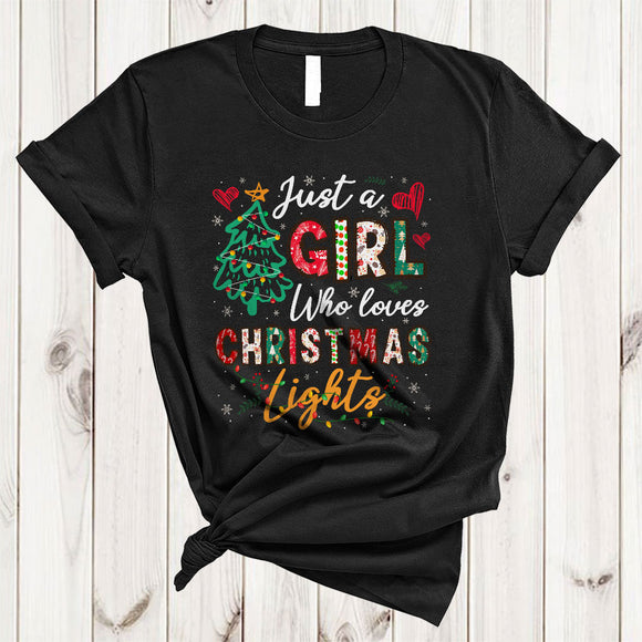 MacnyStore - Just A Girl Who Loves Christmas Lights, Joyful Cute Christmas Lights Tree, Matching X-mas Group T-Shirt