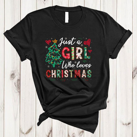 MacnyStore - Just A Girl Who Loves Christmas, Joyful Cute Christmas Lights Tree, Matching X-mas Group T-Shirt