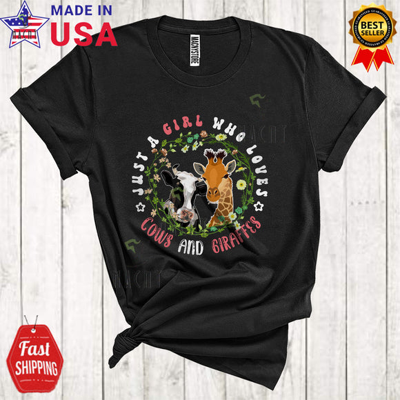 MacnyStore - Just A Girl Who Loves Cows And Giraffes Funny Cute Flowers Circle Farmer Farm Lover T-Shirt