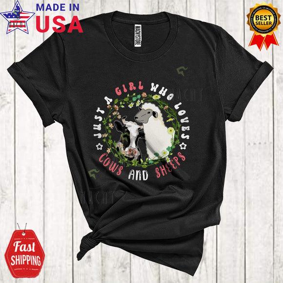 MacnyStore - Just A Girl Who Loves Cows And Sheeps Funny Cute Flowers Circle Farmer Farm Lover T-Shirt