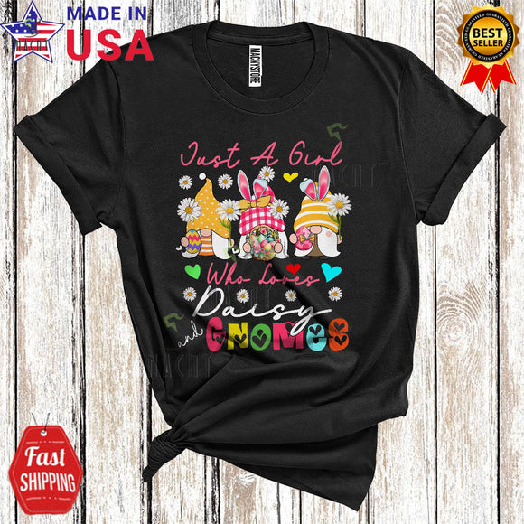 MacnyStore - Just A Girl Who Loves Daisy And Gnomes Cute Easter Three Bunny Gnomes Eggs Hunt T-Shirt