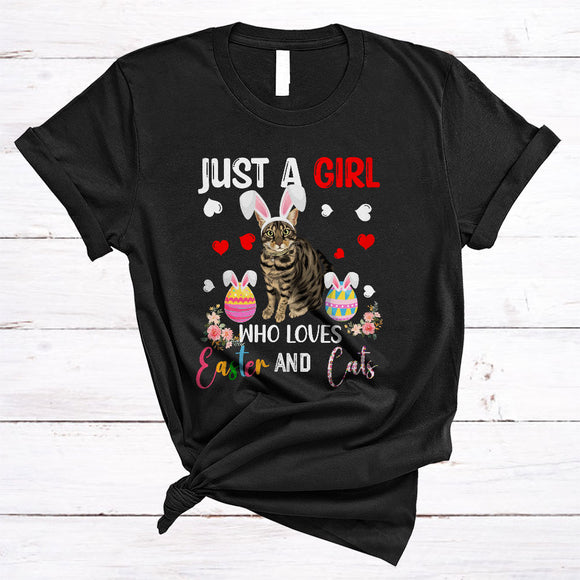 MacnyStore - Just A Girl Who Loves Easter And Cats, Awesome Easter Flowers Bunny Cats, Animal Lover T-Shirt