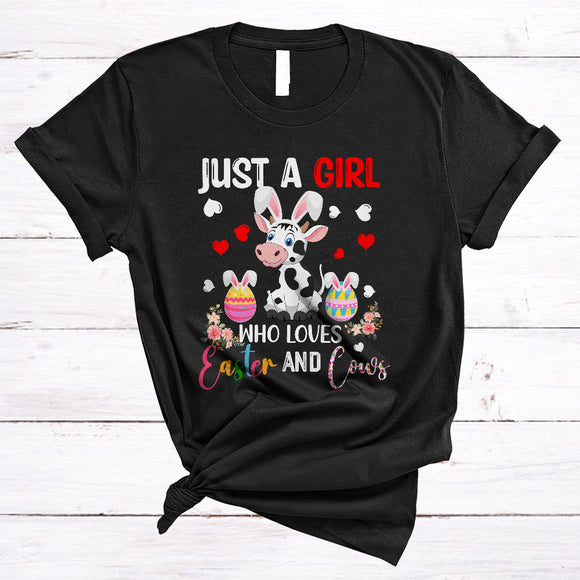 MacnyStore - Just A Girl Who Loves Easter And Cows, Awesome Easter Day Flowers Bunny Cows, Farmer Lover T-Shirt