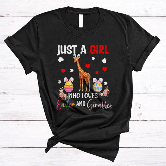 MacnyStore - Just A Girl Who Loves Easter And Giraffes, Awesome Easter Flowers Bunny Giraffes, Animal Lover T-Shirt