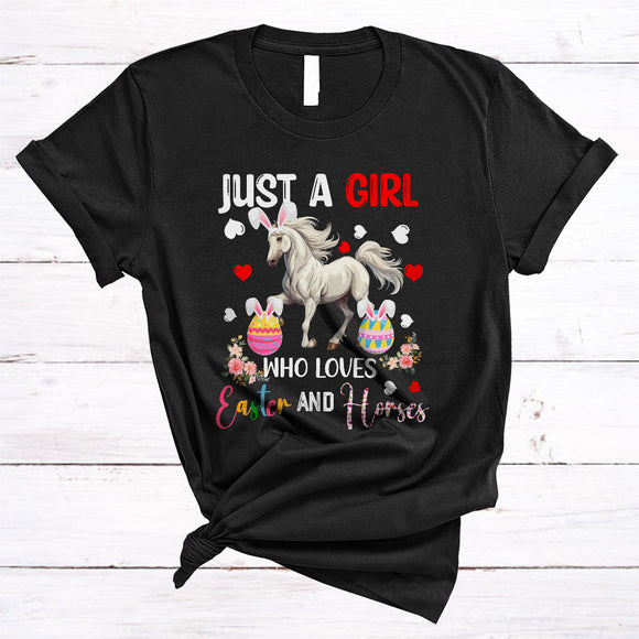 MacnyStore - Just A Girl Who Loves Easter And Horses, Awesome Easter Day Flowers Bunny Horses, Farmer Lover T-Shirt