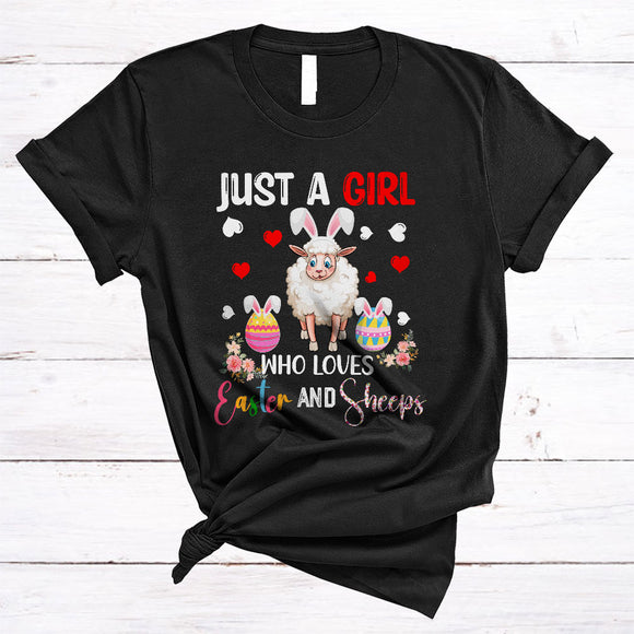 MacnyStore - Just A Girl Who Loves Easter And Sheeps, Awesome Easter Day Flowers Bunny Sheeps, Farmer Lover T-Shirt