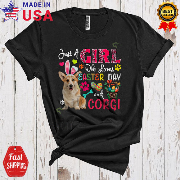 MacnyStore - Just A Girl Who Loves Easter Day And Corgi Cute Funny Easter Egg Hunt Leopard Flowers T-Shirt