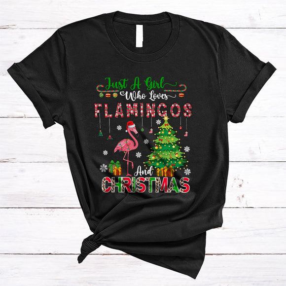 MacnyStore - Just A Girl Who Loves Flamingos And Christmas, Joyful X-mas Tree Santa Flamingo, Animal Lover T-Shirt
