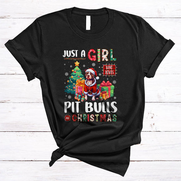 MacnyStore - Just A Girl Who Loves Pit bulls And Christmas, Lovely Santa Pit Bull, X-mas Family Group T-Shirt
