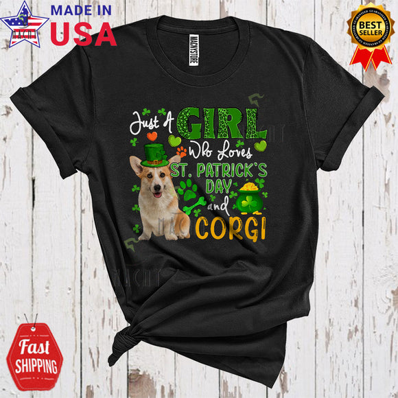 MacnyStore - Just A Girl Who Loves St. Patrick's Day And Corgi Cute Funny Leopard Shamrocks T-Shirt