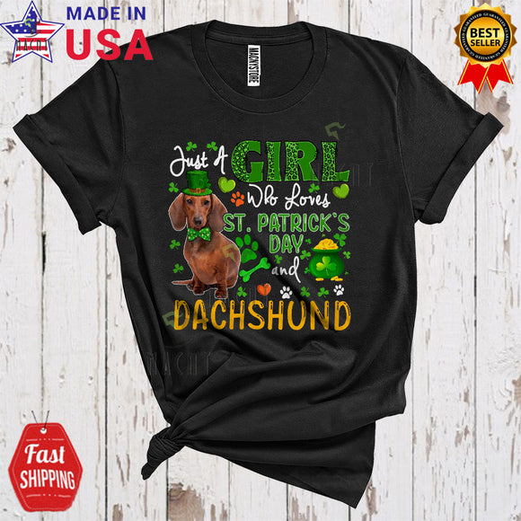 MacnyStore - Just A Girl Who Loves St. Patrick's Day And Dachshund Cute Funny Leopard Shamrocks T-Shirt