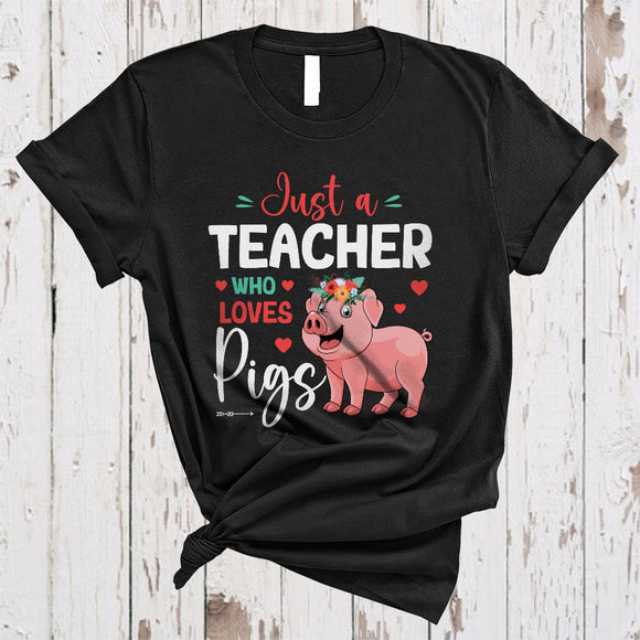 MacnyStore - Just A Teacher Who Loves Pigs, Adorable Floral Flowers Sloth, Matching Teacher Group T-Shirt