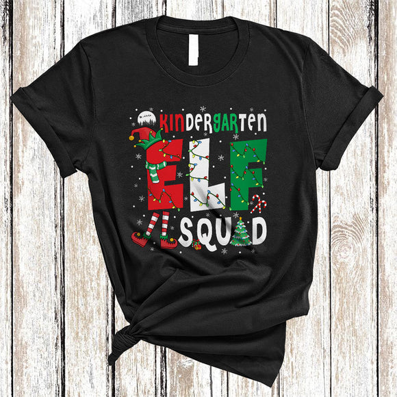 MacnyStore - Kindergarten ELF Squad, Joyful Christmas ELF Shoes Hat Snow Around, Students Teacher Group T-Shirt